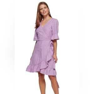 GAP‎ PINK PURPLE BLUE STRIPE SHORT SLEEVE WRAP DRESS